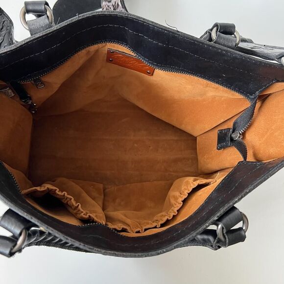 Patricia Nash Black Leather Tote Shoulder Bag Purse Studded Zancona Heritage - Picture 8 of 8